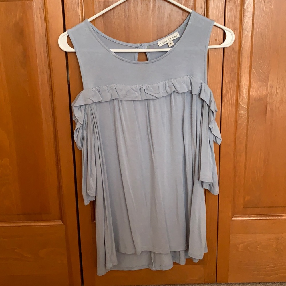 Moa Moa Cold Shoulder Light Blue Blouse
